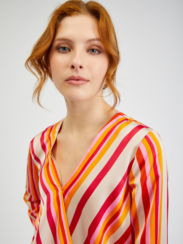 Orsay Ružovo-oranžová dámska pruhovaná saténová blúzka ORSAY