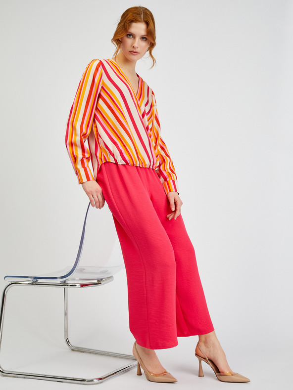 Orsay Ružovo-oranžová dámska pruhovaná saténová blúzka ORSAY