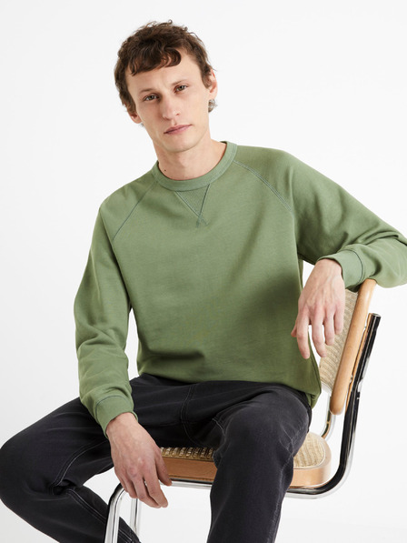 Celio Zelená pánska bavlnená základná mikina Celio Debiais