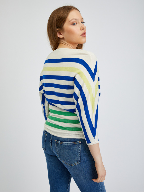 Orsay Modro-smetanový dámsky pruhovaný sveter ORSAY