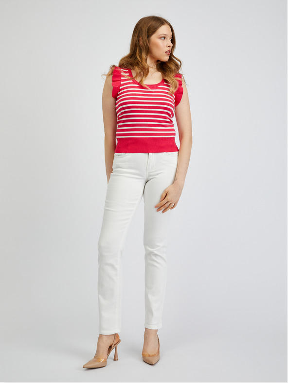 Orsay Bielo-ružové dámske pruhované tričko ORSAY