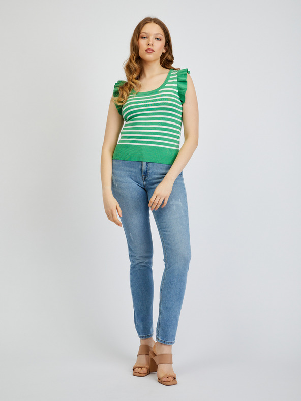 Orsay Bielo-zelené dámske pruhované tričko ORSAY