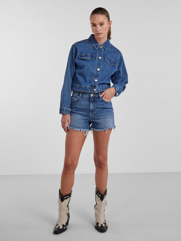 Pieces Modré dámske džínsové šortky Pieces Tulla