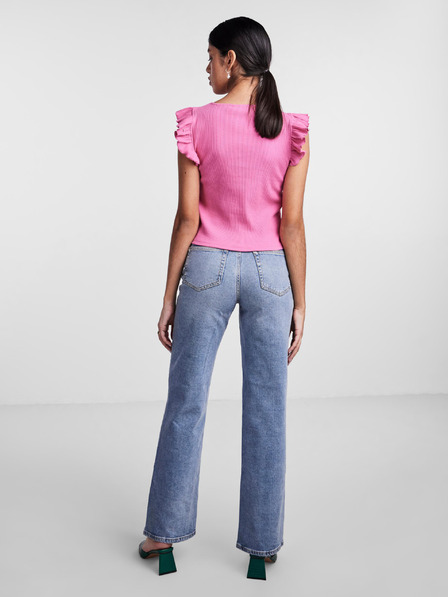 Pieces Ružové dámske crop top tričko Pieces Tegan