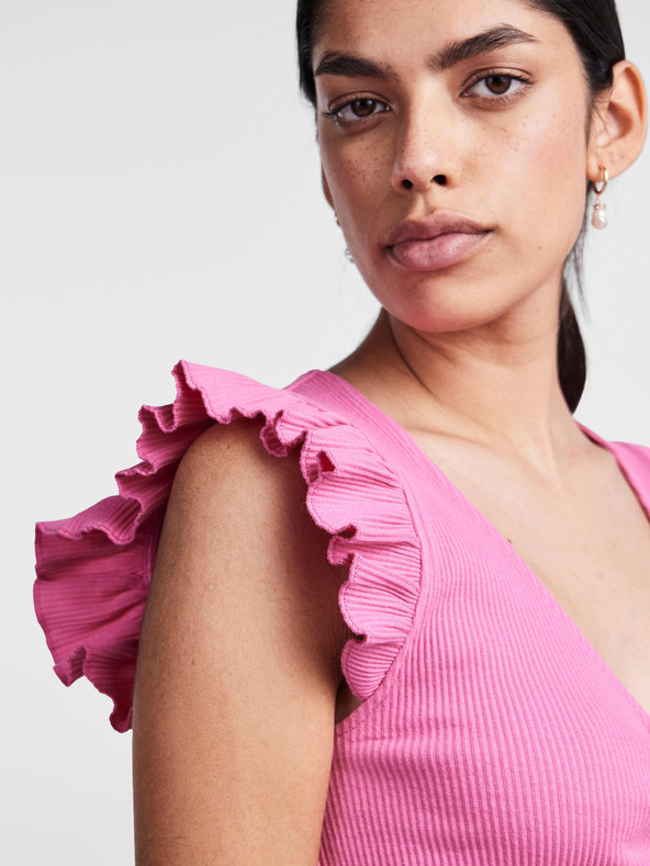 Pieces Ružové dámske crop top tričko Pieces Tegan