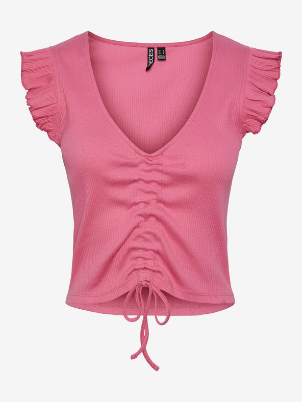 Pieces Ružové dámske crop top tričko Pieces Tegan