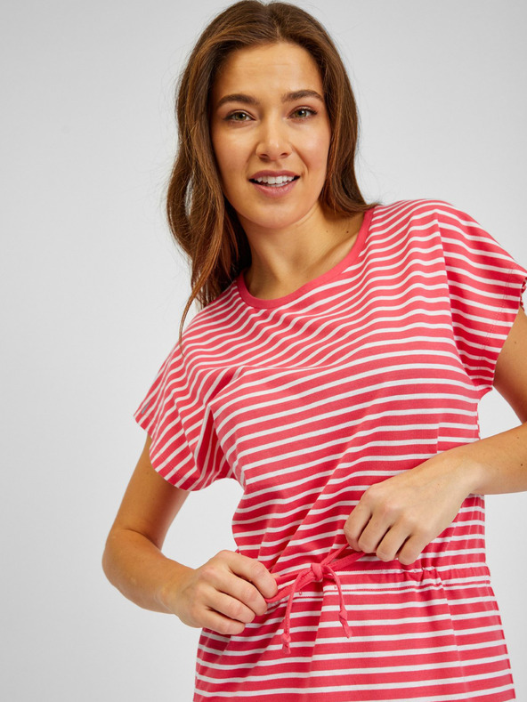 Sam 73 Bielo-červené dámske pruhované šaty SAM73 Sagitta