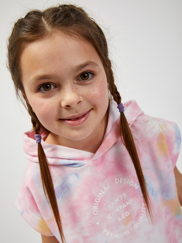 Sam 73 Modro-ružová dievčenská predĺžená mikina bez rukávov SAM73 Pyr