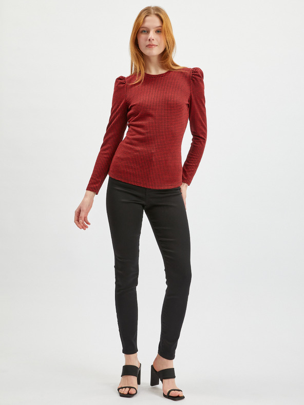 Orsay Červené dámske vzorované tričko s dlhým rukávom ORSAY