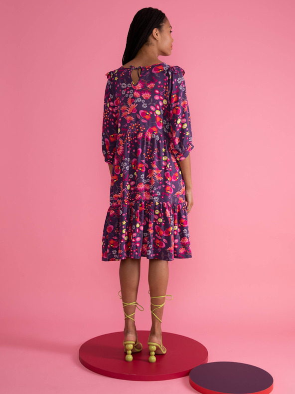 Blutsgeschwister Ružovo-fialové dámske kvetinové šaty Blutsgeschwister Fabala By Butterfly