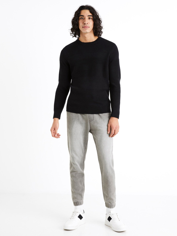 Celio Čierny pánsky základný sveter Celio Defields