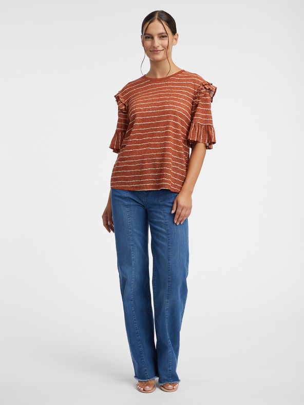 Orsay Hnedé dámske pruhované tričko ORSAY