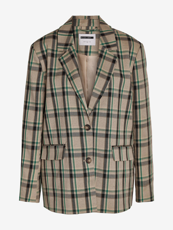Noisy May Béžová dámska nadrozmerná kockovaná bunda Noisy May Laura