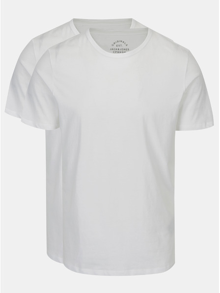 Jack & Jones Sada dvoch bielych pánskych tričiek Jack & Jones Basic s krátkym rukávom
