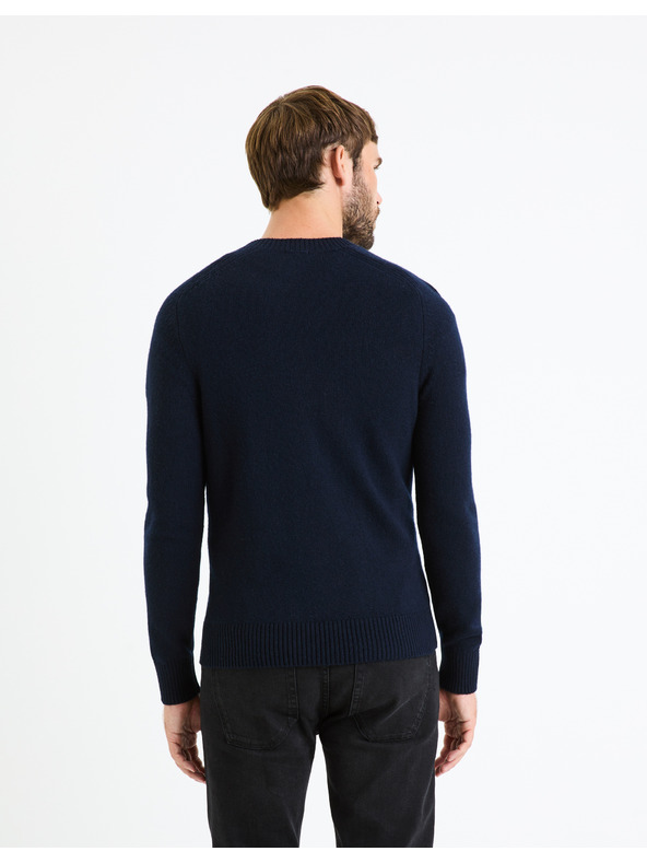 Celio Tmavomodrý pánsky základný sveter Celio Cevlna