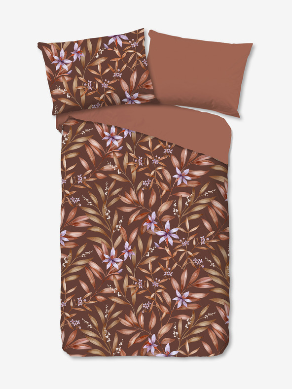 Good Morning Hnedá vzorovaná obojstranná posteľná bielizeň Good Morning Hazel 140 x 200 cm
