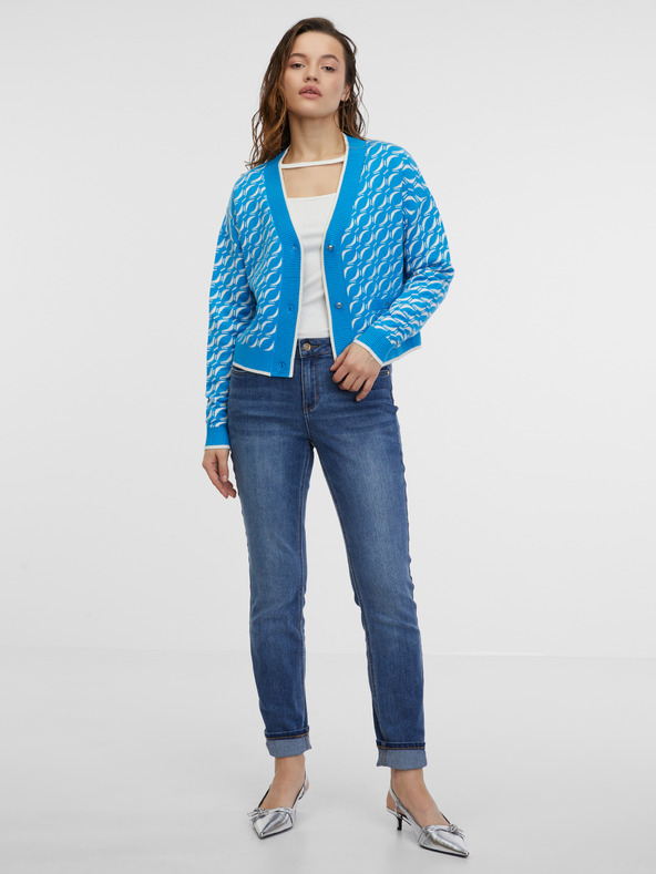 Orsay Modrý dámsky vzorovaný kardigan ORSAY