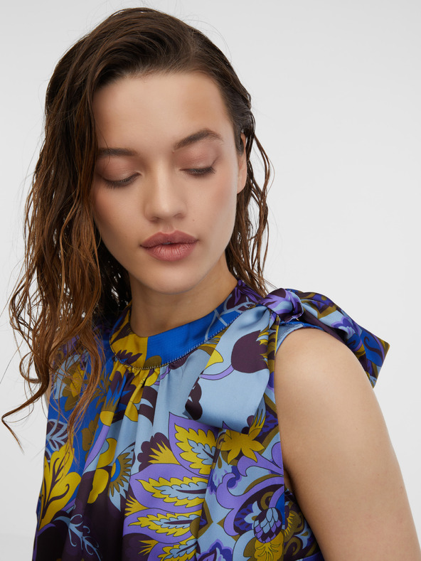 Orsay Modrá dámska vzorovaná saténová blúzka ORSAY