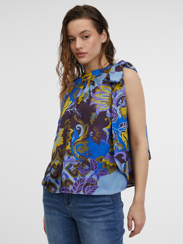 Orsay Modrá dámska vzorovaná saténová blúzka ORSAY
