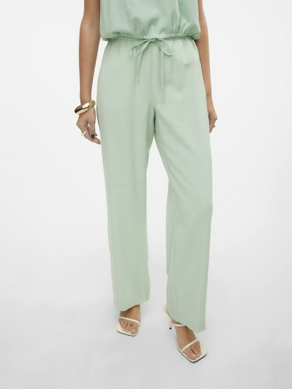 Vero Moda Svetlozelené dámske nohavice so širokými nohavicami by VERO MODA Carmen