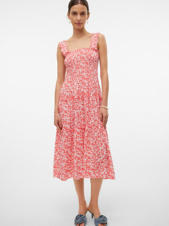 Vero Moda Červeno-biele midi šaty Vero Moda Menny