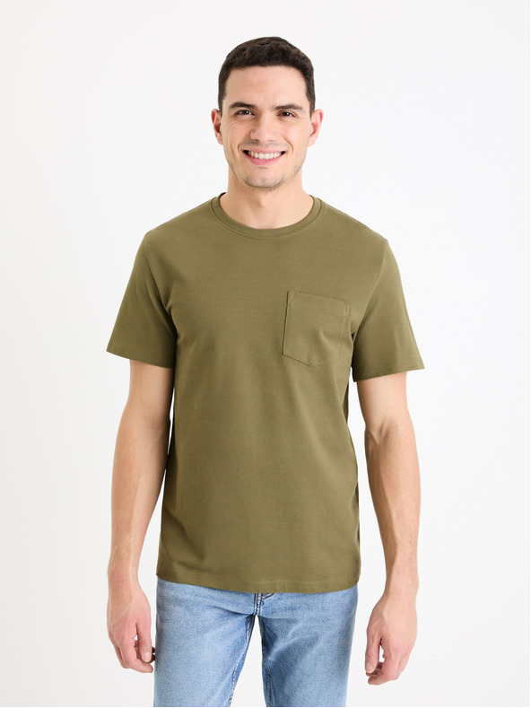 Celio Khaki pánske základné tričko Celio Gepik