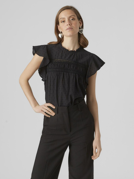 Vero Moda Čierna dámska blúzka s čipkou Vero Moda Trine