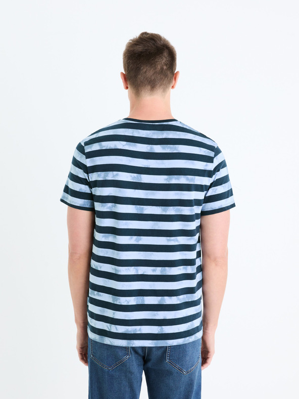 Celio Modré pánske pruhované tričko Celio Geudi