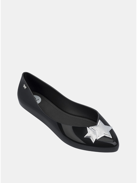 Zaxy Čierne lesklé balerínky so striebornými detailmi Zaxy Chic