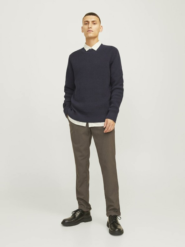 Jack & Jones Tmavohnedé pánske chino nohavice Jack & Jones Marco