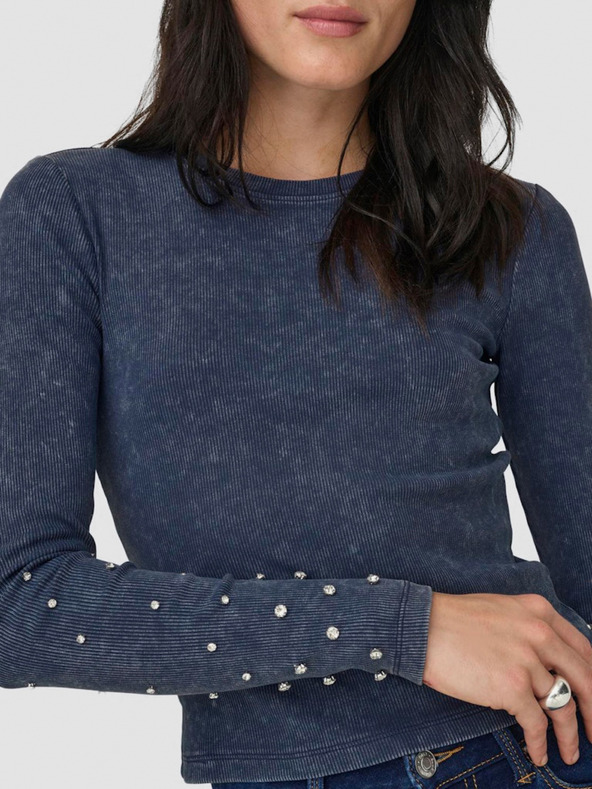 ONLY Tmavomodré dámske rebrované tričko ONLY Valerie