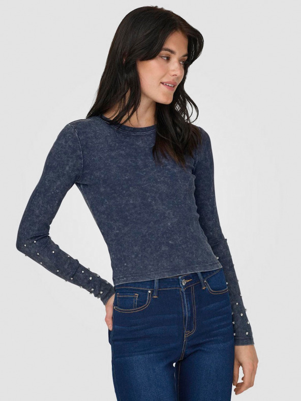 ONLY Tmavomodré dámske rebrované tričko ONLY Valerie