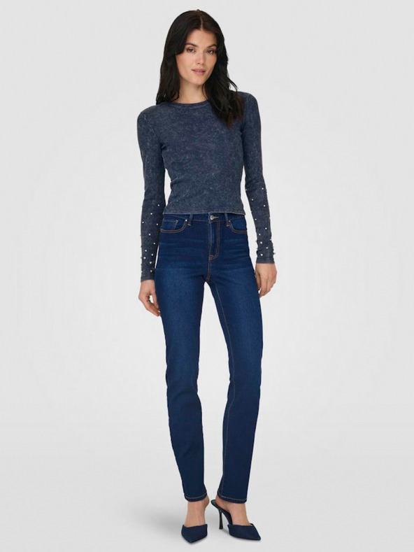 ONLY Tmavomodré dámske rebrované tričko ONLY Valerie