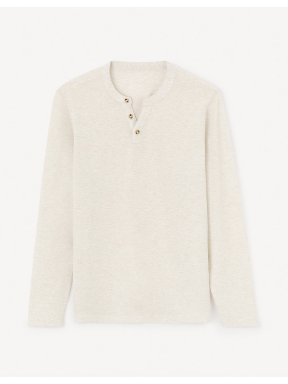 Celio Krémové pánske tričko s dlhým rukávom Celio Fegetiml