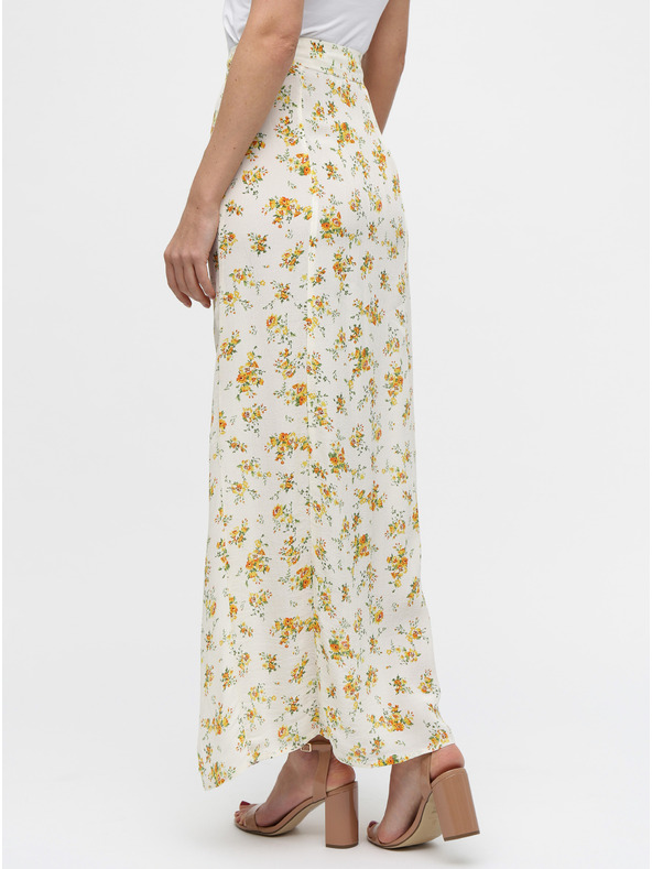 Miss Selfridge Krémová kvetinová maxi sukňa s rozparky Miss Selfridge