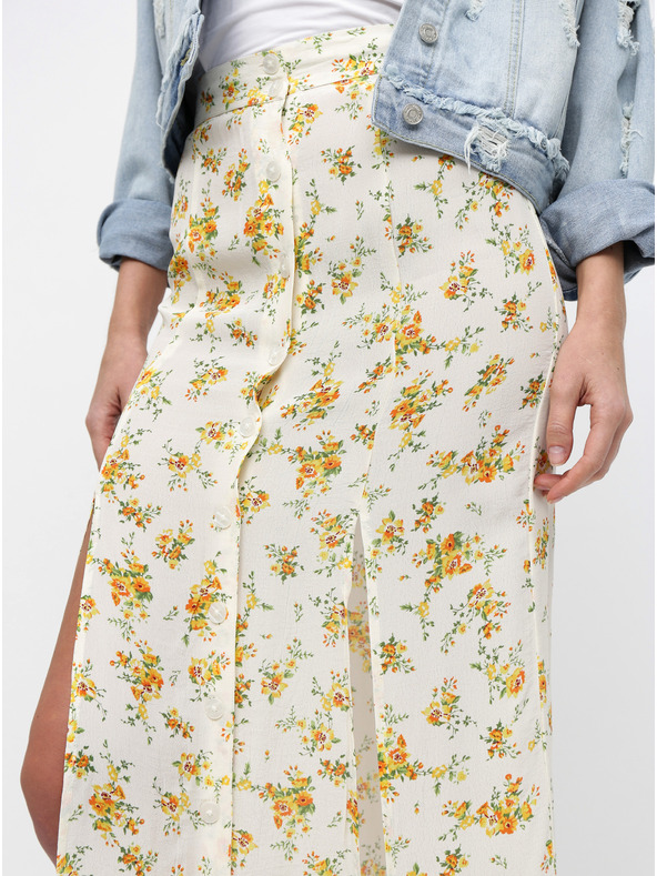 Miss Selfridge Krémová kvetinová maxi sukňa s rozparky Miss Selfridge