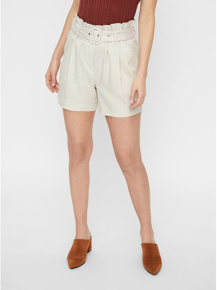 Vero Moda Béžové pruhované šortky s vysokým pásom VERO MODA Gally