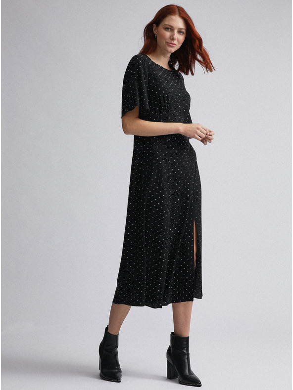 Dorothy Perkins Dorothy Perkins čierne bodkované midi šaty