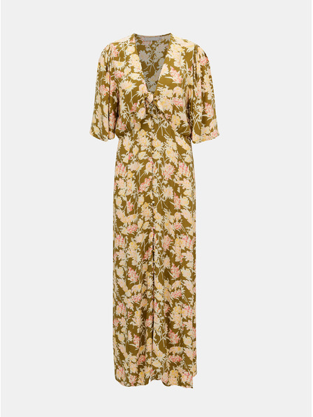 Pieces Khaki kvetované maxi šaty Pieces Polly
