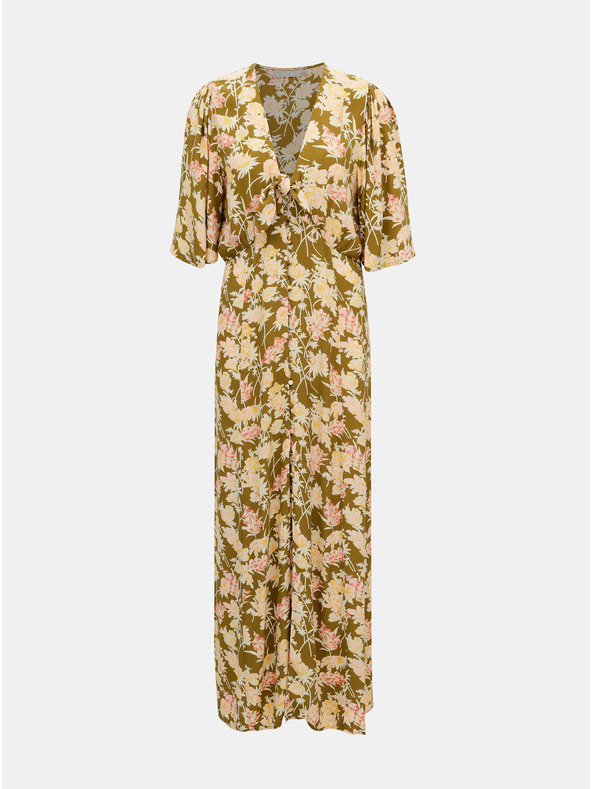 Pieces Khaki kvetované maxi šaty Pieces Polly
