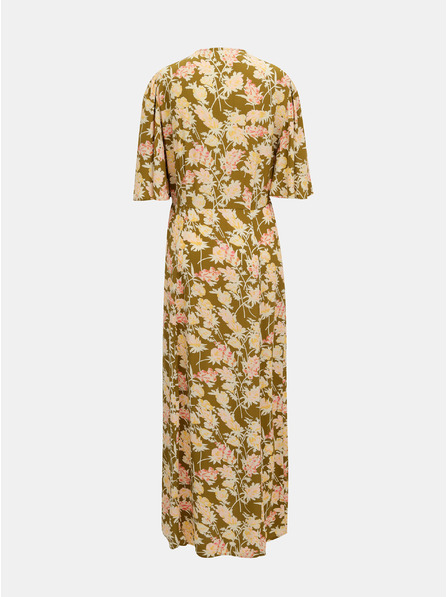 Pieces Khaki kvetované maxi šaty Pieces Polly