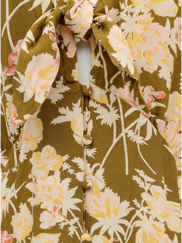 Pieces Khaki kvetované maxi šaty Pieces Polly
