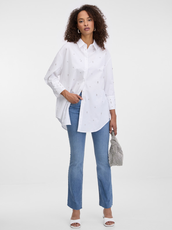 Orsay Biela dámska košeľa s kamienkami ORSAY