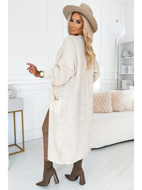 numoco Kardigan - dlhý sveter so vreckami - béžový