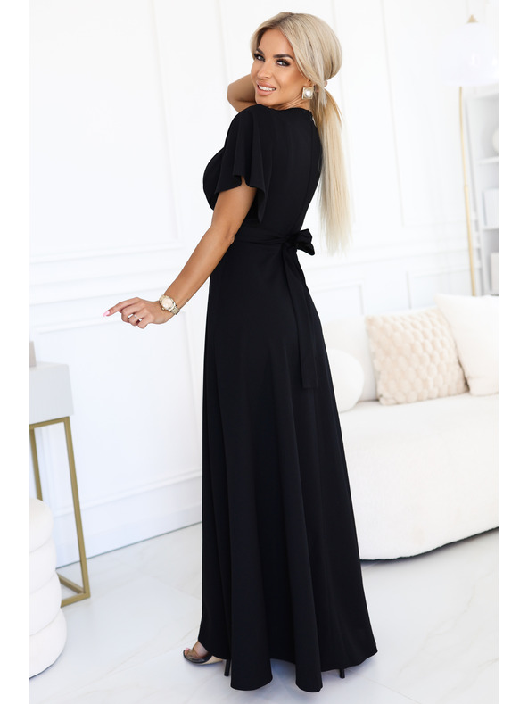 numoco Dlhé šaty JENNIFER s rozparkom - čierne