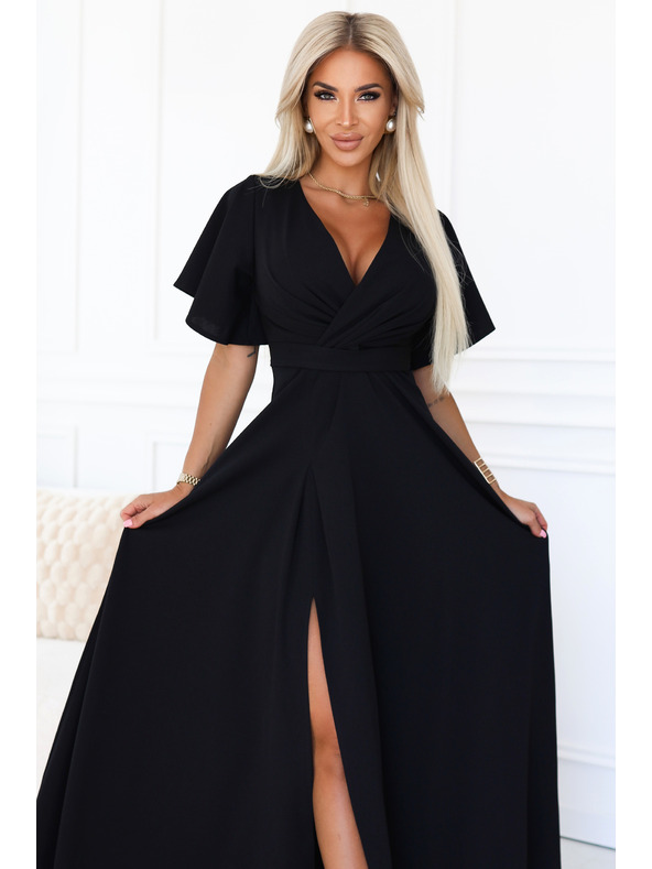 numoco Dlhé šaty JENNIFER s rozparkom - čierne