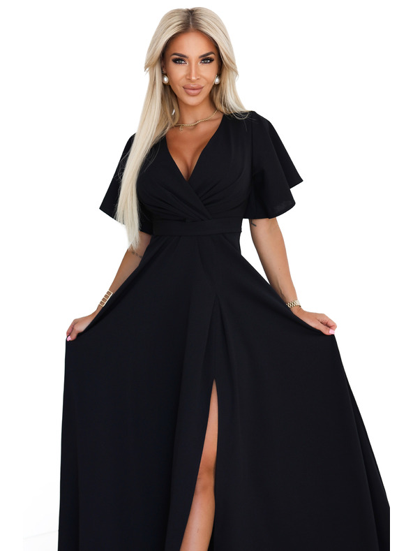 numoco Dlhé šaty JENNIFER s rozparkom - čierne