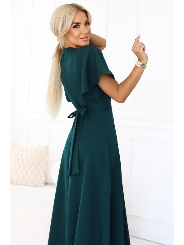 numoco Dlhé šaty JENNIFER s rozparkom - fľaškovozelené