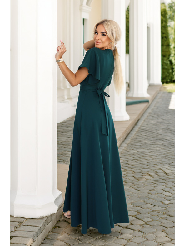 numoco Dlhé šaty JENNIFER s rozparkom - fľaškovozelené