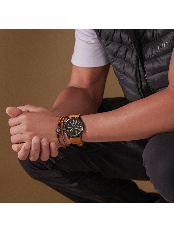 Timberland Pánsky hnedý kožený dvojitý náramok Timberland